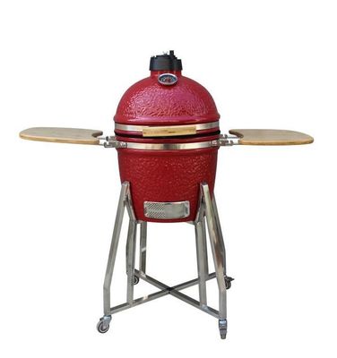 Kamado 15 polegadas carvão cerâmica fumante cor vermelha 39 cm com carrinho e mesas laterais