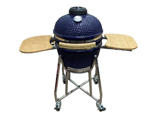Churrasqueira de cerâmica Kamado de 18 polegadas cor azul 48 cm com carrinho e mesas laterais