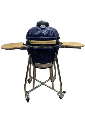 Churrasqueira de cerâmica Kamado de 18 polegadas cor azul 48 cm com carrinho e mesas laterais