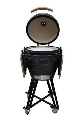 Churrasqueira Kamado de cerâmica 20 polegadas Churrasqueira a carvão preto fosco 51cm com carrinho e mesas laterais