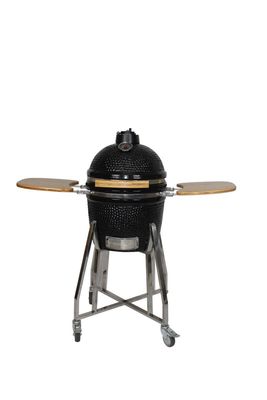 Churrasqueira Kamado de cerâmica 16 polegadas carvão preto 40 cm com carrinho e mesinhas laterais