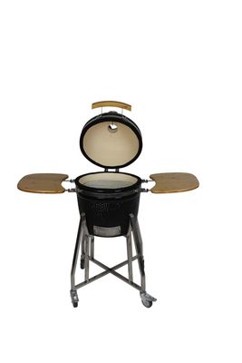 Churrasqueira Kamado de cerâmica 16 polegadas carvão preto 40 cm com carrinho e mesinhas laterais