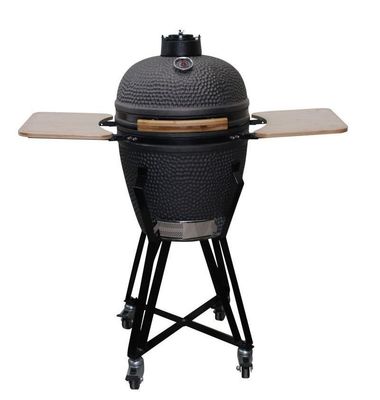 Churrasqueira Kamado de cerâmica 20 polegadas Churrasqueira a carvão preto fosco 51cm com carrinho e mesas laterais