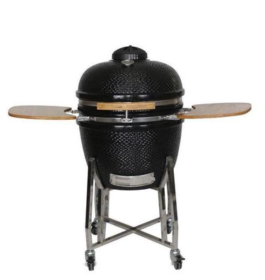 Churrasqueira Kamado de cerâmica externa 24 polegadas carvão preto 61 cm com carrinho e mesas laterais