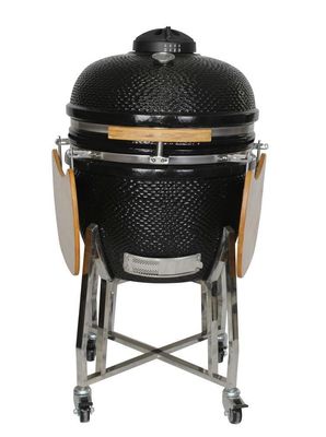 Churrasqueira Kamado de cerâmica externa 24 polegadas carvão preto 61 cm com carrinho e mesas laterais