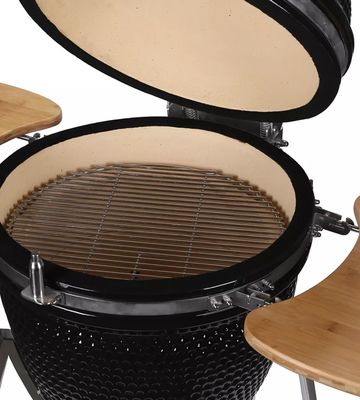 Churrasqueira Kamado de cerâmica externa 24 polegadas carvão preto 61 cm com carrinho e mesas laterais