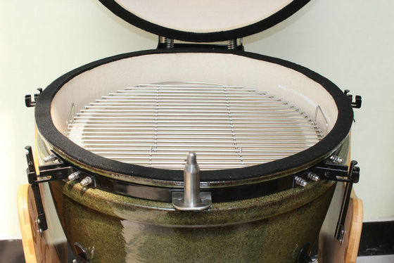 Churrasqueira de cerâmica Kamado 23 polegadas carvão tropical verde cor 59 cm com carrinho e mesas laterais
