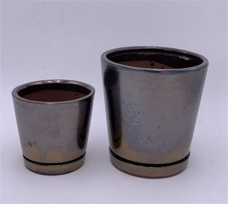 Vasos internos quadrados de cerâmica de 5 polegadas e 7 polegadas com pires de vidro