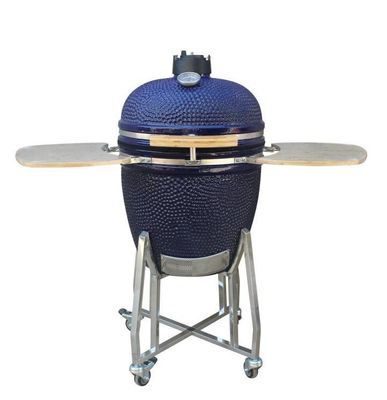 Churrasqueira Kamado de cerâmica 22 polegadas carvão ao ar livre cor marinho 57 cm com carrinho e mesas laterais
