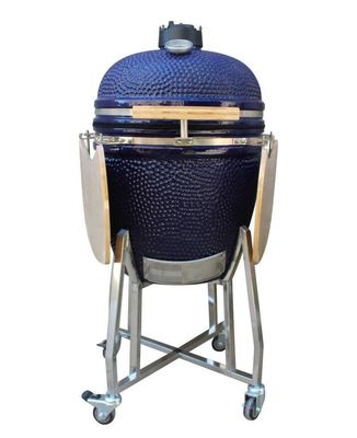 Churrasqueira Kamado de cerâmica 22 polegadas carvão ao ar livre cor marinho 57 cm com carrinho e mesas laterais