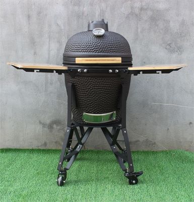 Fogão a carvão de cerâmica preto fosco 51 cm Kamado de 20 polegadas