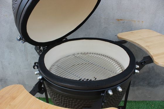 Fogão a carvão de cerâmica preto fosco 51 cm Kamado de 20 polegadas