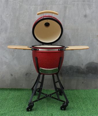 17 polegadas cerâmica para churrasco Kamado cor vermelha real 44 cm utensílios de cozinha ferro revestido preto