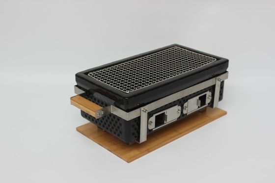 Grill de Carvão Cerâmico Hibachi Grill Retangular em Cor Negra